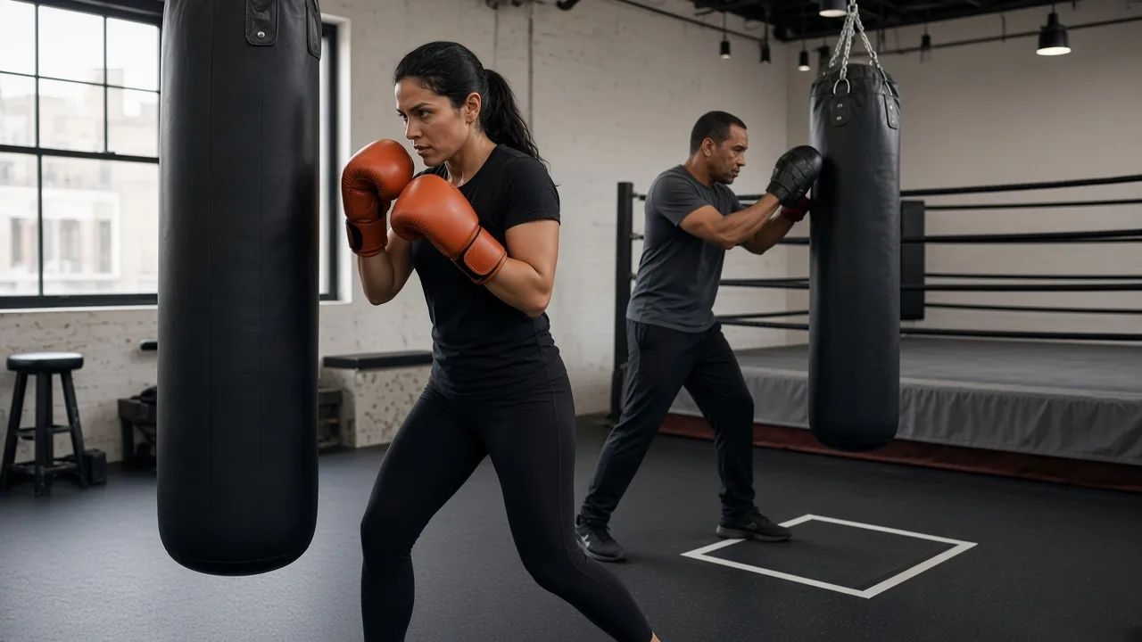 Adult completing a boxing conditioning round in the gym