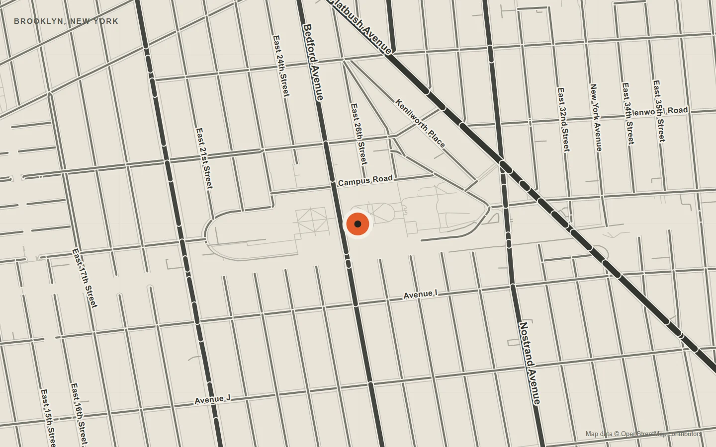 Map showing the RingCenTraining training location at 2900 Bedford Ave in Brooklyn, New York